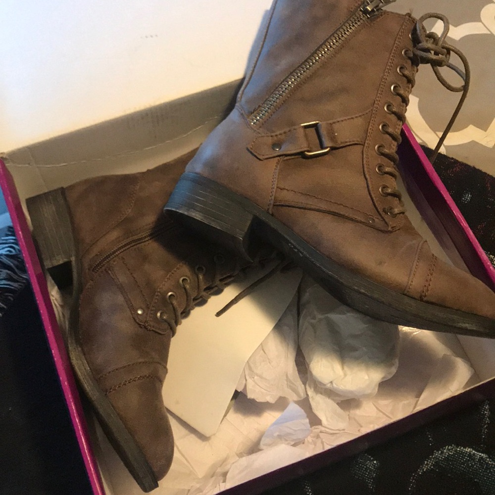 Rampage Brown Combat Zip Boots
